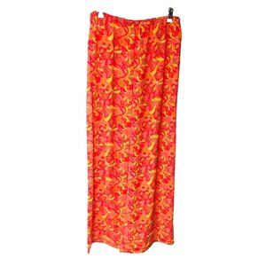 Y2K Diane Gilman DG2 Wide Leg Pants Women's M Orange Paisley Boho Beachy Relaxed